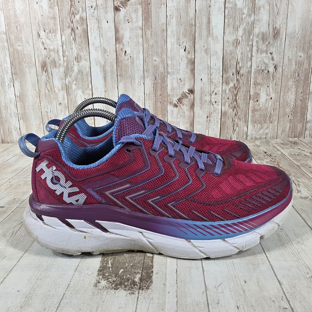 Hoka One One Clifton 4 Womens 9 Burgundy Blue Running Shoes 1016724 CJPP